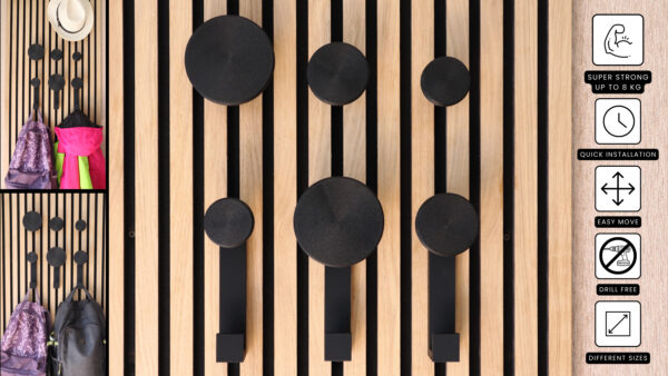 Acoustic Panel Round Hanger | Coat Hook | No drill